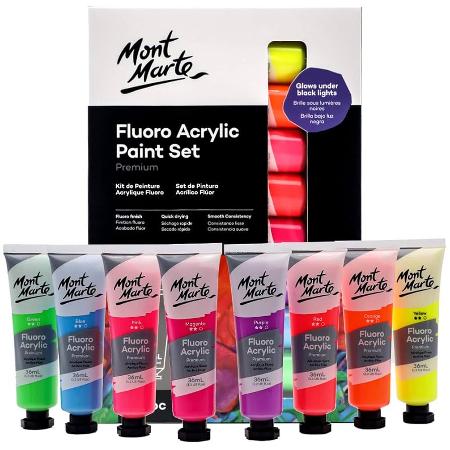 Amazon.com: Mont Marte Fluoro Acrylic Paint Set, 8 x 1.02oz